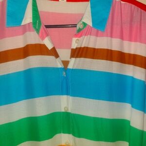 J. Crew Colorful Striped Button-Up Tiered Shirt Dress